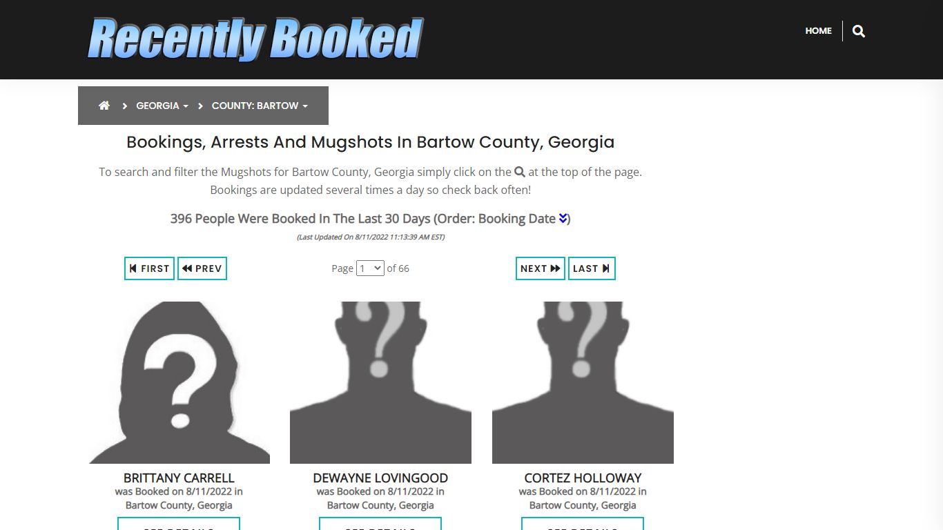 Recent bookings, Arrests, Mugshots in Bartow County, Georgia
